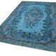 Tapis bleu bohème turc des années 1970 190 cm x 298 cm fait à la main