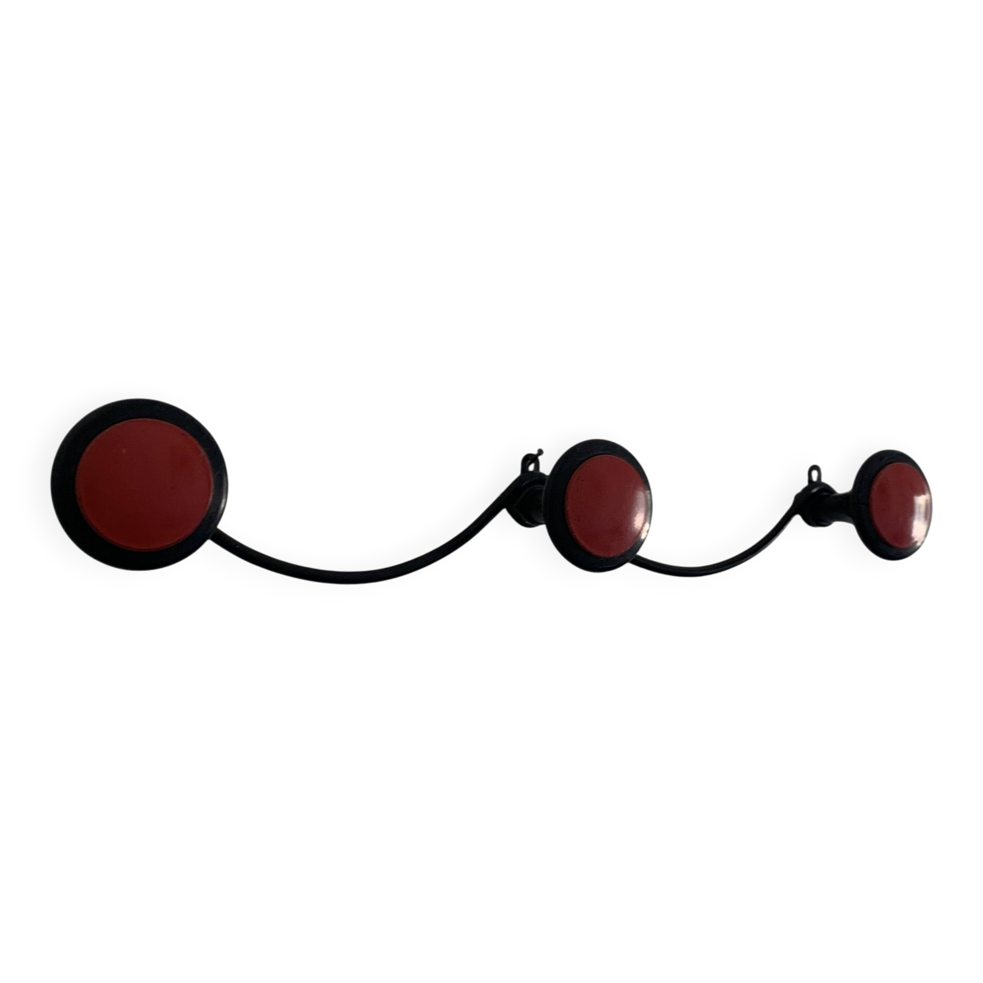 Vintage 1960s red and black coat rack with 3 wall hooks - 45 x 7 cm