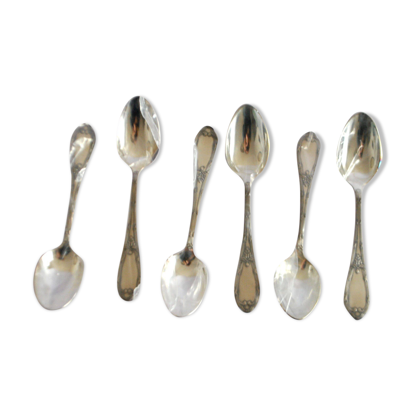DEETJEN set of 6 silver-plated metal teaspoons or dessert spoons with crossed ribbons, new, 14.5 cm