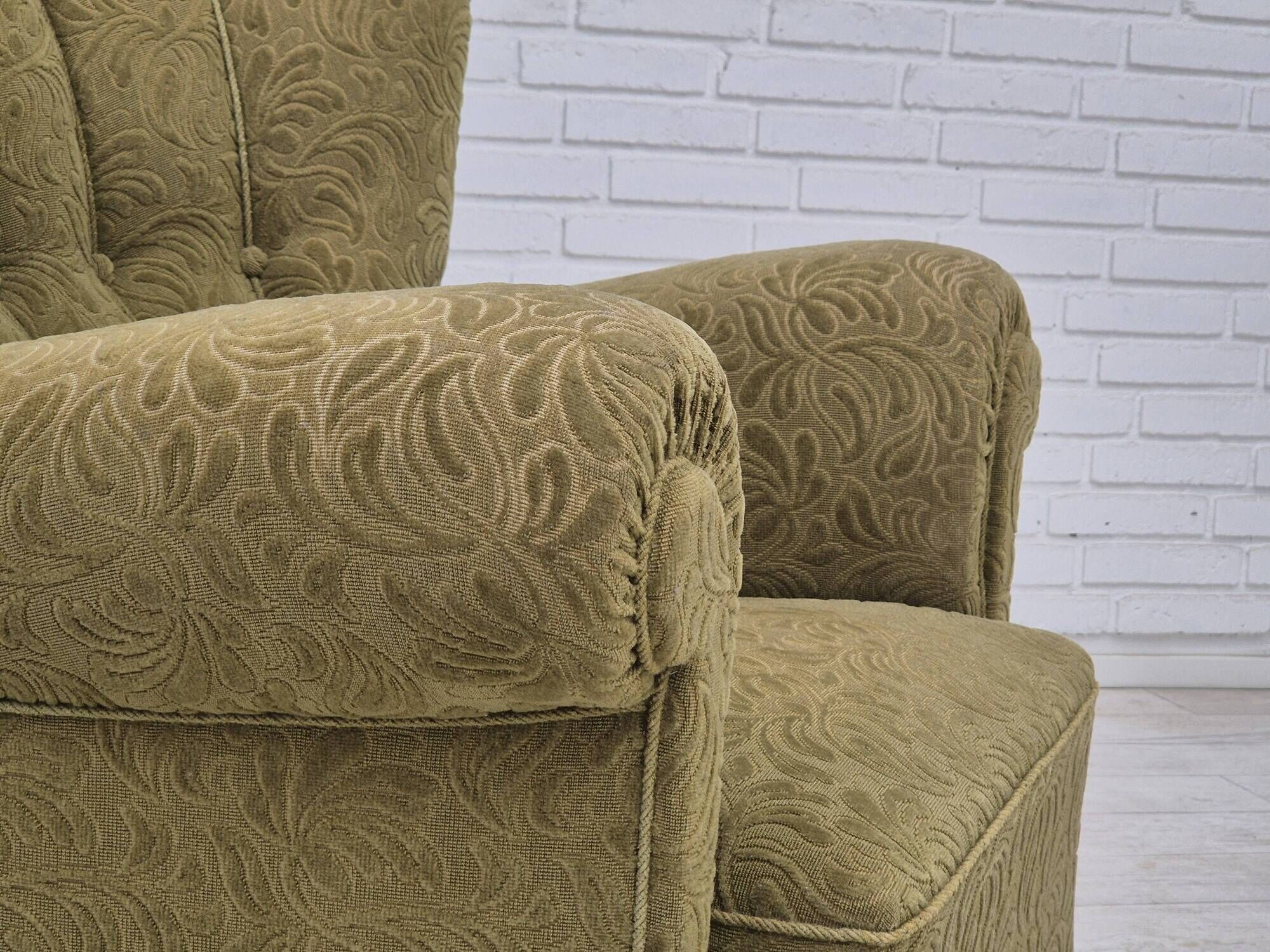 1960s, Danish vintage relax armchair, furniture cotton/wool, beech wood.
