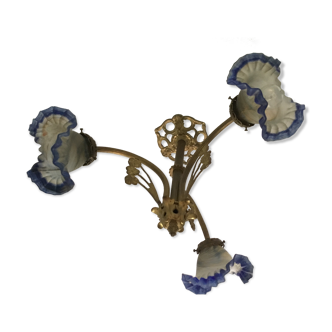 Art Deco style chandelier, bronze and glass paste tulips