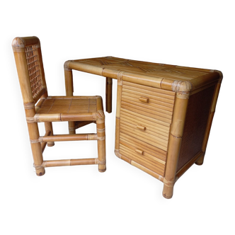 Bureau en bambou et sa chaise