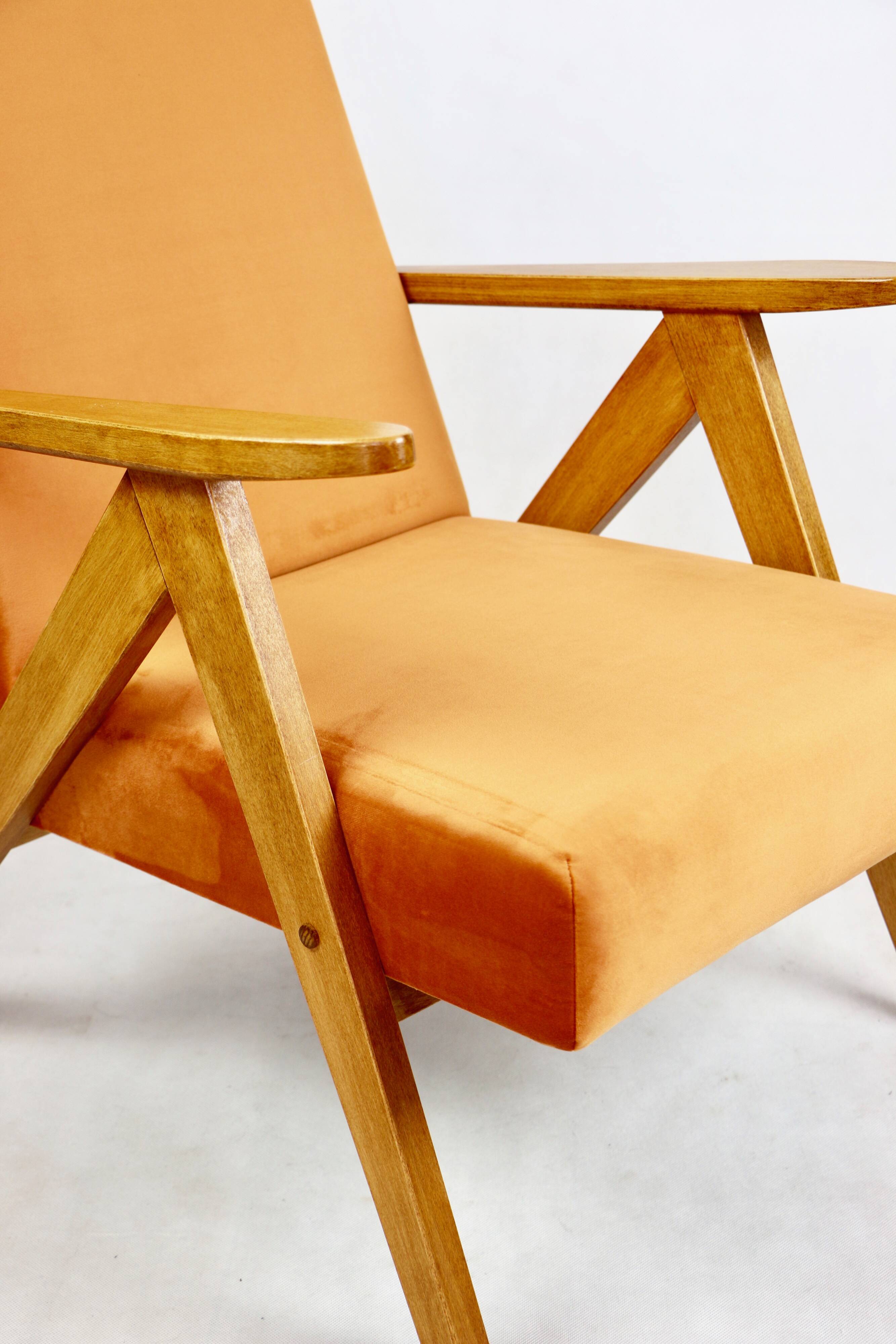 Vintage armchair VAR B-310 orange velvet fabric - 2 pieces available