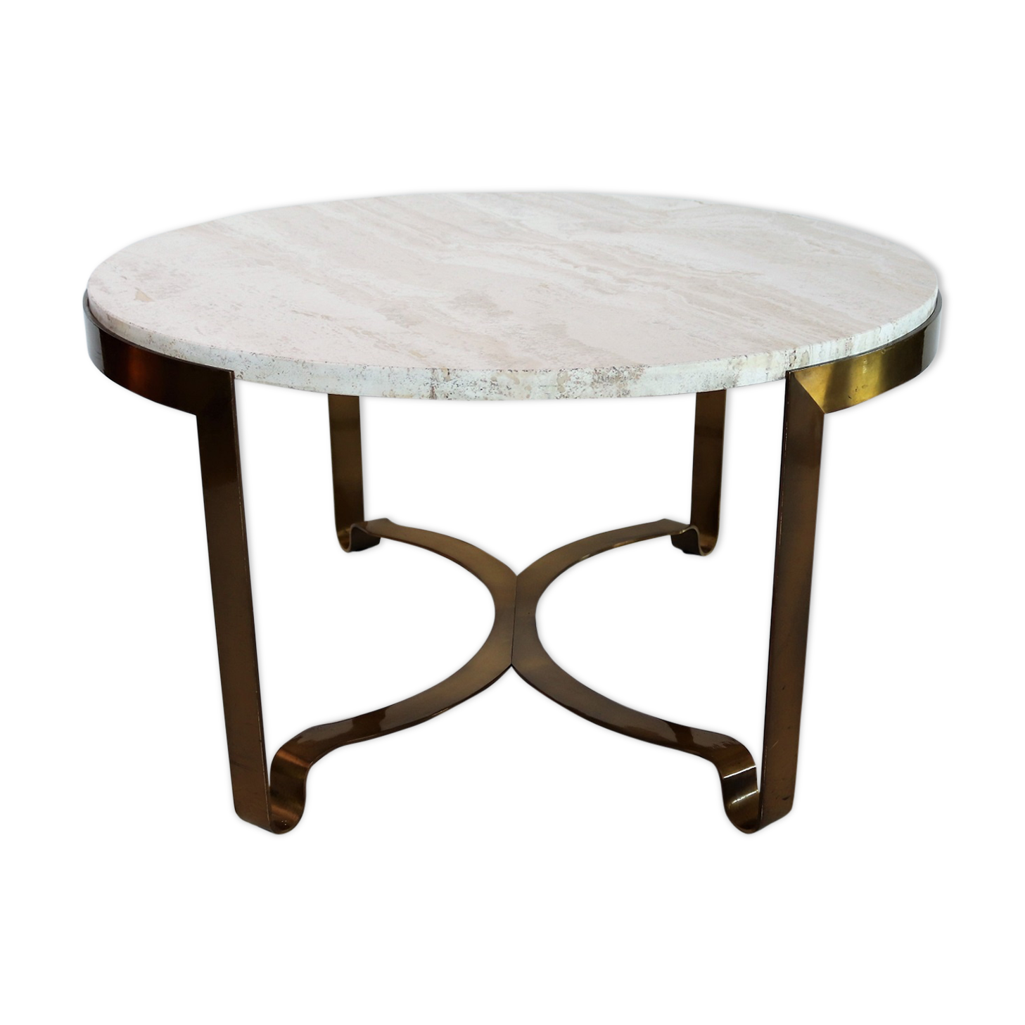 Italian mid-century brass and travertine marble coffee table, 1970