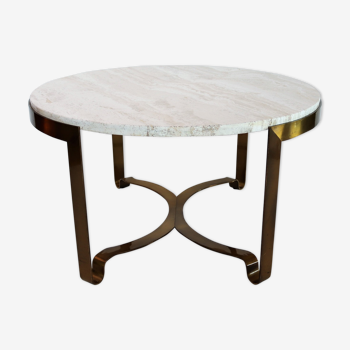 Italian mid-century brass and travertine marble coffee table, 1970