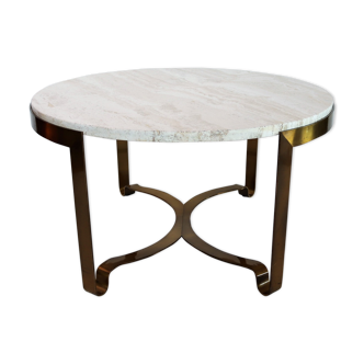 Italian mid-century brass and travertine marble coffee table, 1970