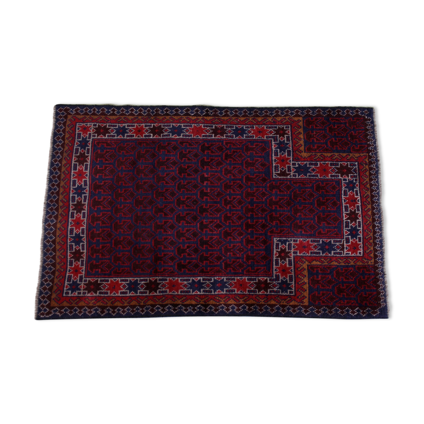 Gazak Afghan geometric pattern fringe rug 131x86cm