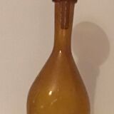 Carafe bubbled glass amber color signed Biot, vintage