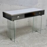 Modernist console, 60s, glass base, wooden and melamine top, white