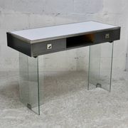 Modernist console, 60s, glass base, wooden and melamine top, white