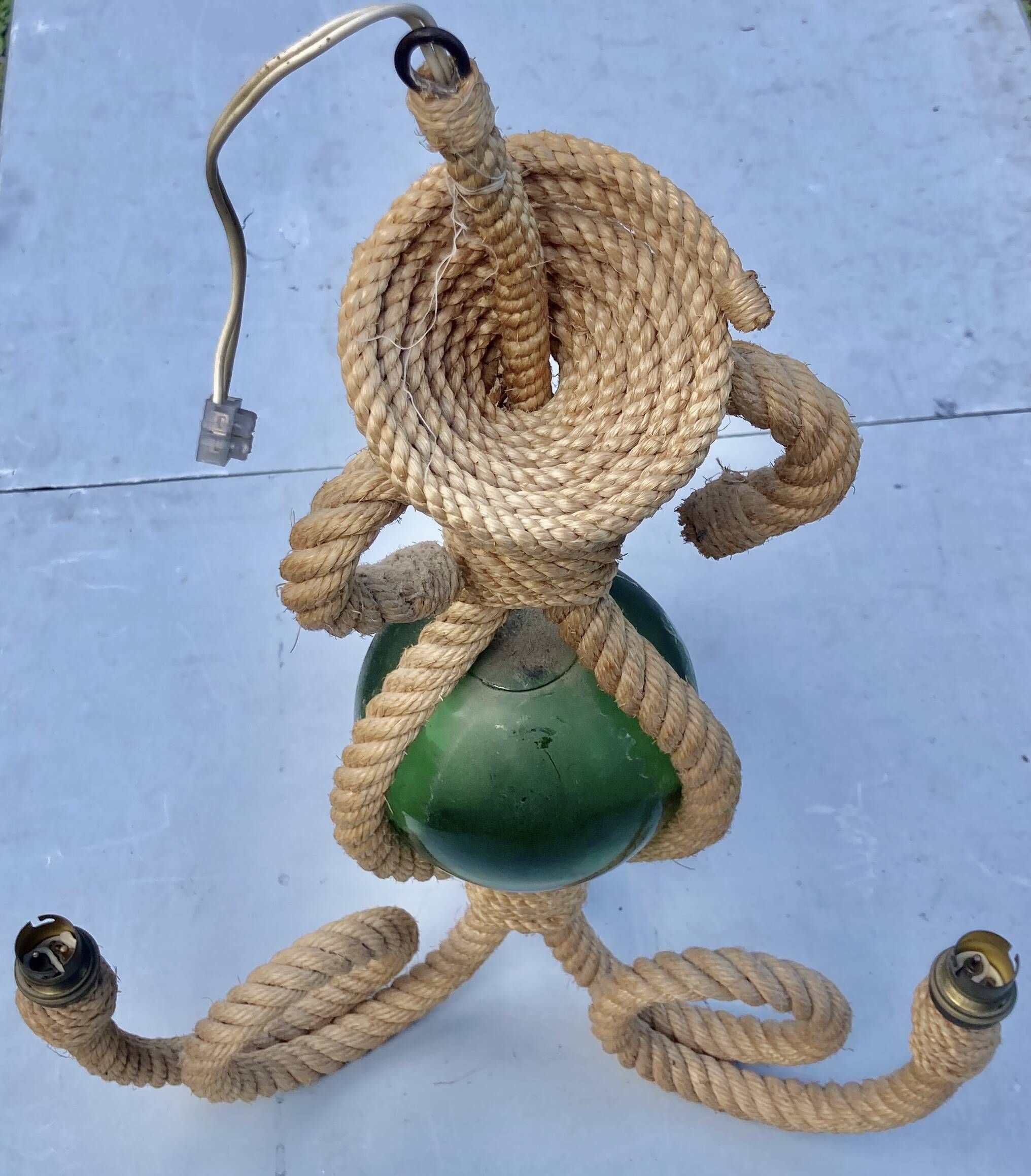 Audoux & Minet - vintage cord chandelier with 3 lights - France circa 1950