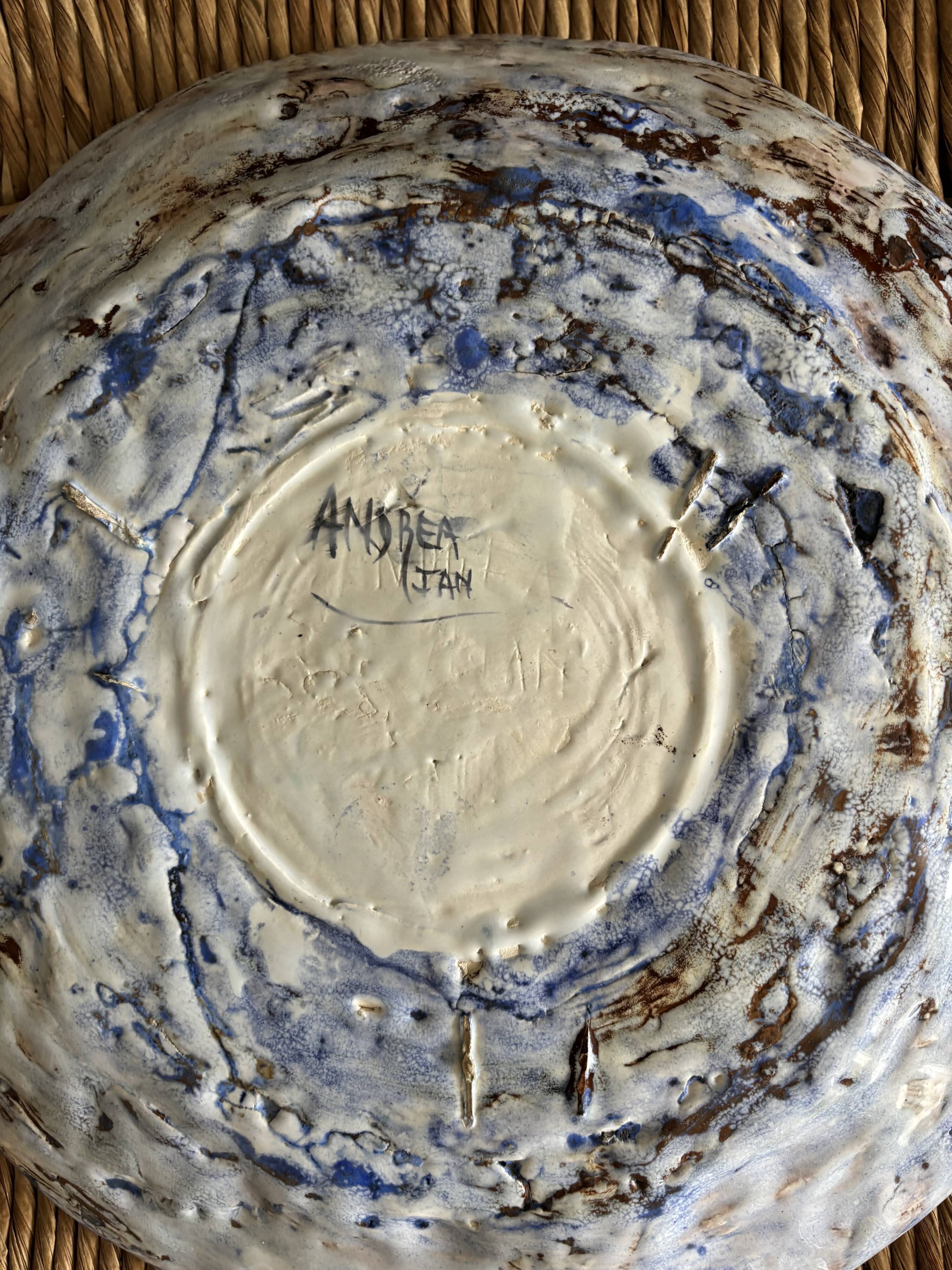 Ceramic plate signed Andrea Jan, 1960s, diameter 36.5 cm.