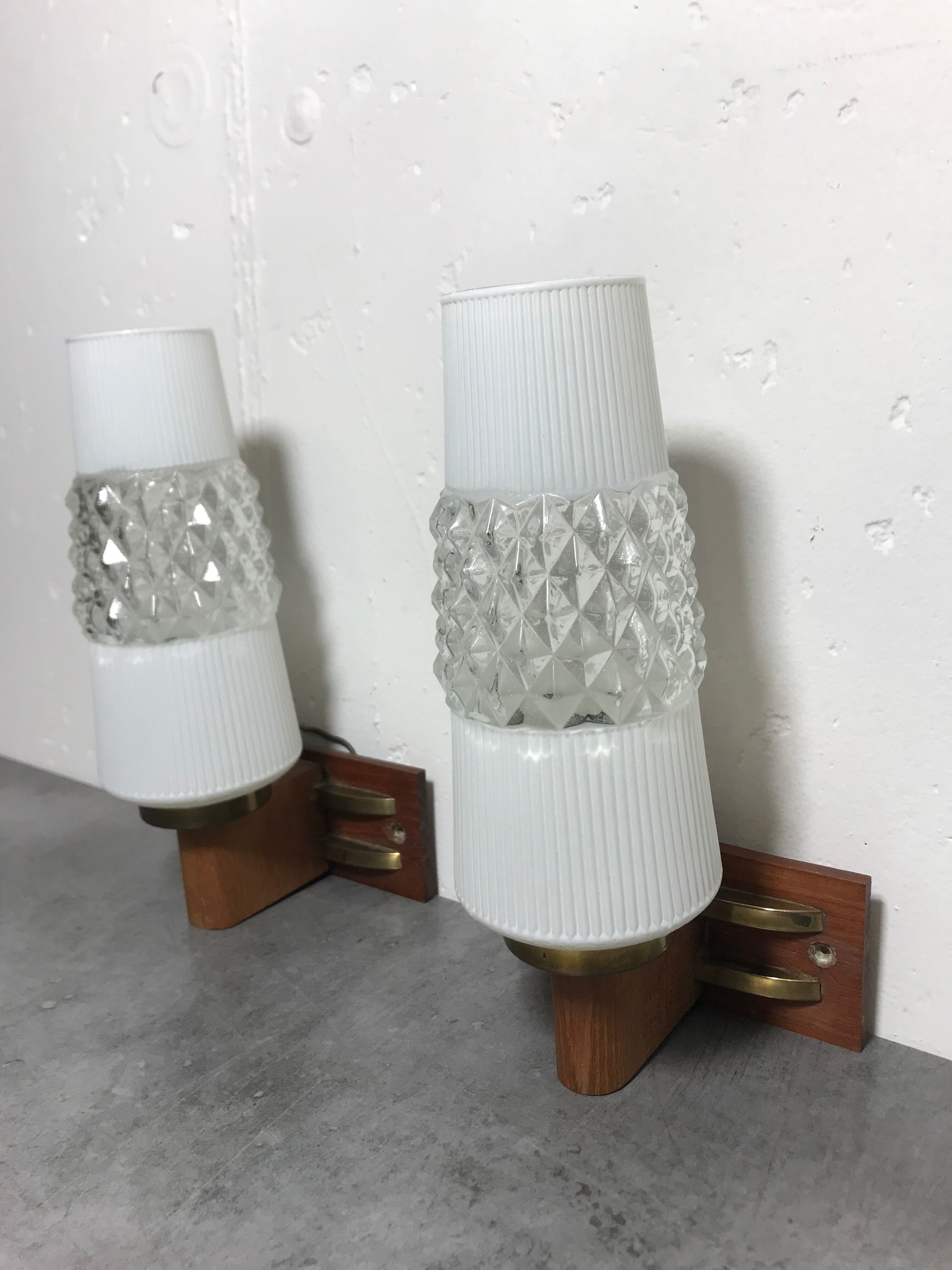 Pair of Mid Century teak wall lamps