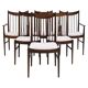 Set of six wooden dining chairs Arne Vodder Model No 422 with fabric upholstery.