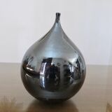 Vase " figue " en céramique noire irisée vintage