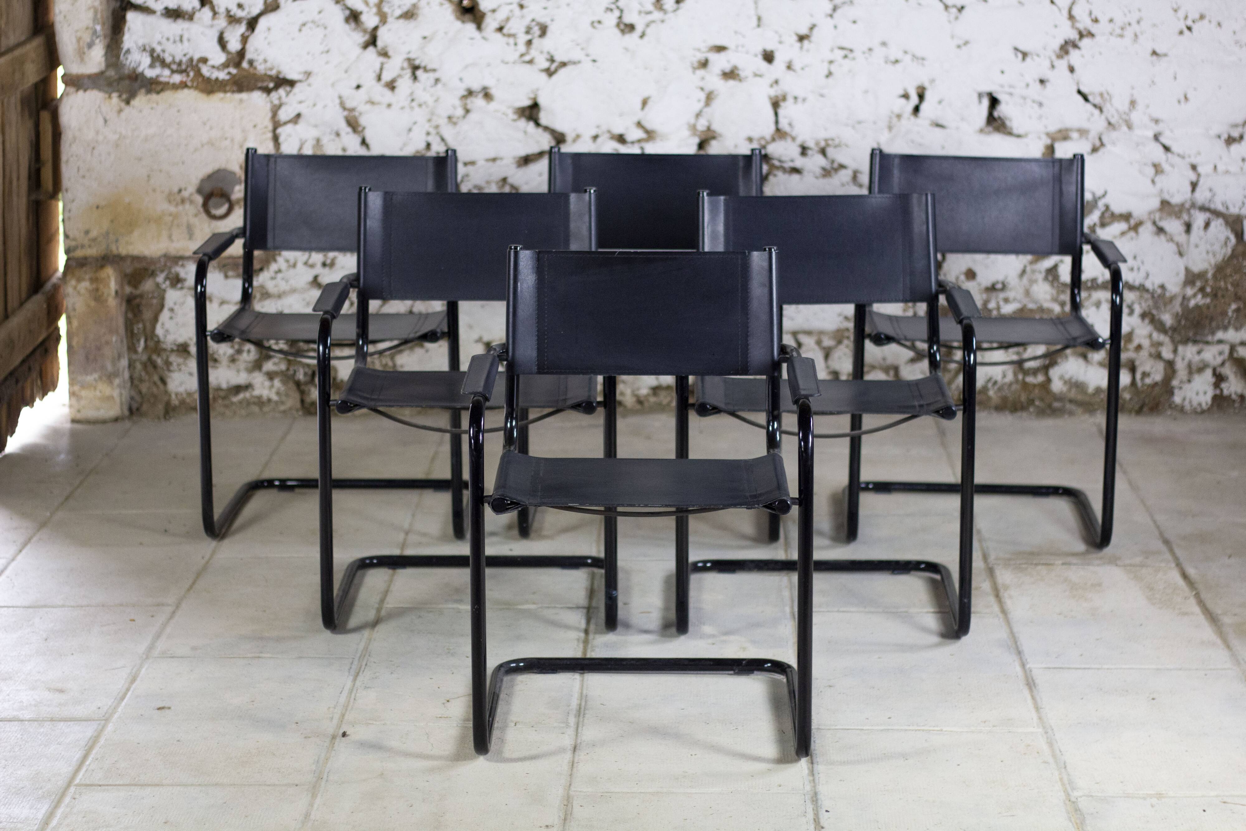 Lot de 6 fauteuils cantilever bauhaus style MG5 Grassi, 1970