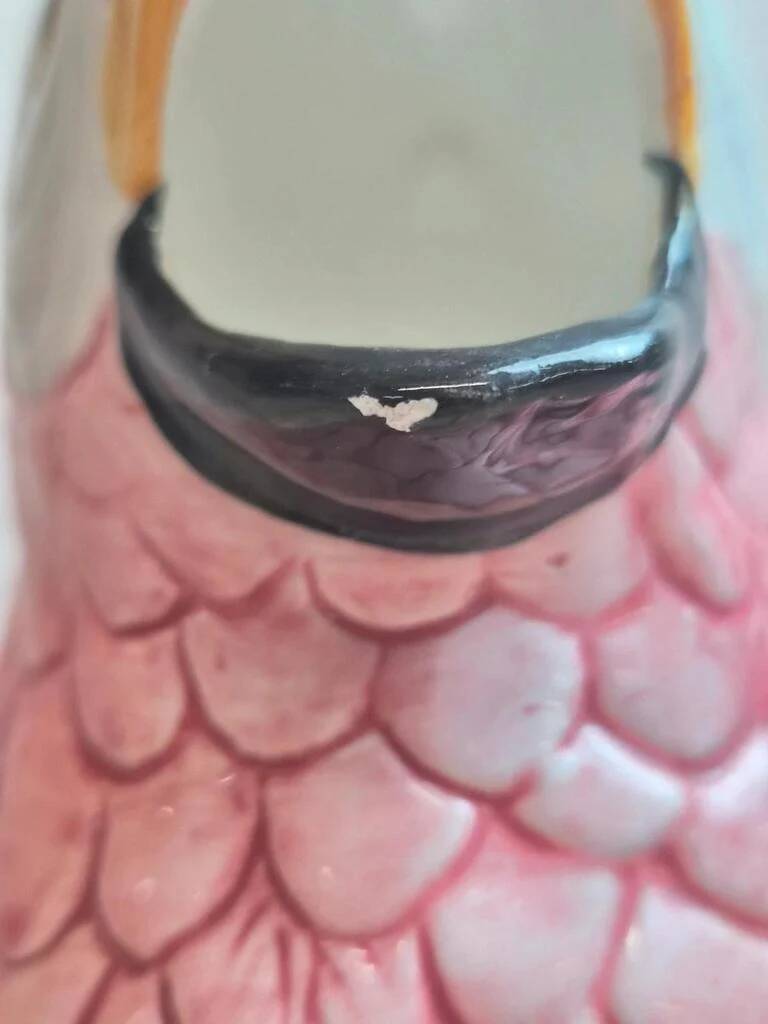 Multicoloured parrot jug in slipware – vintage earthenware