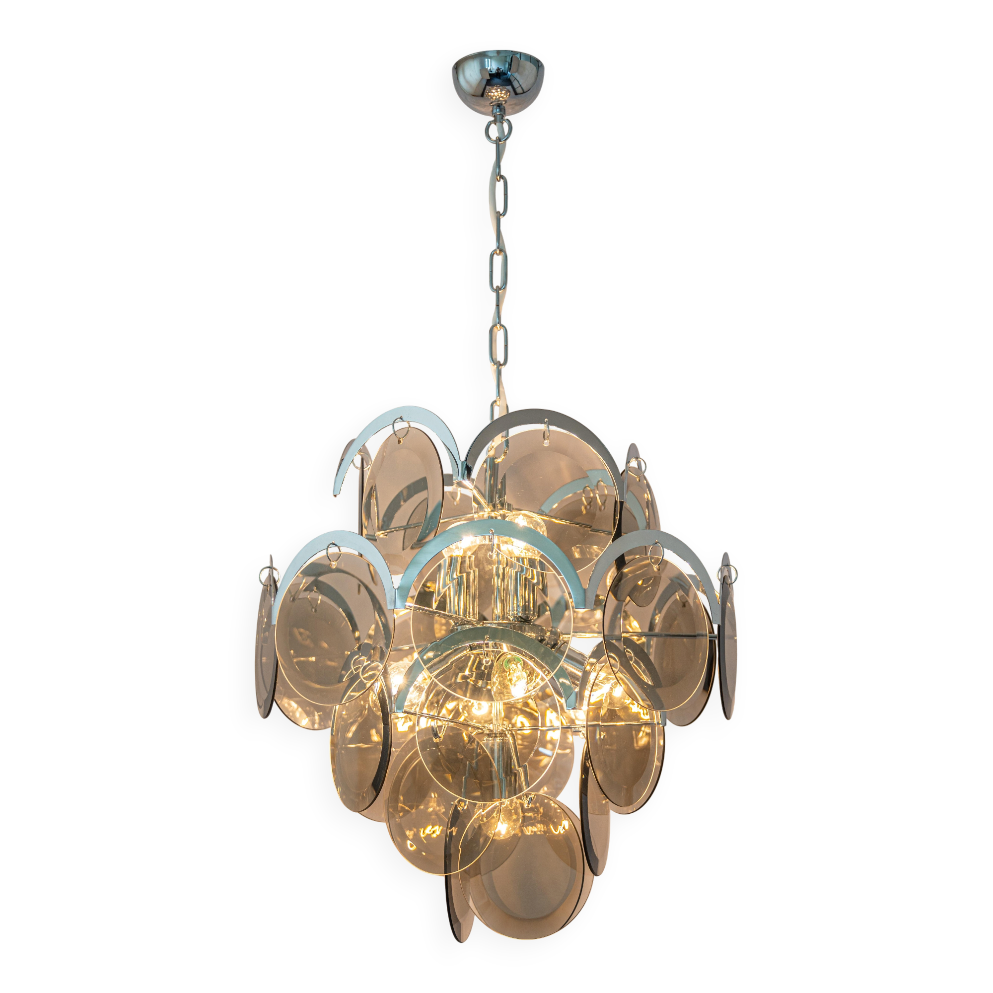 Vistosi Chrome Suspension with Smoked Glass Discs, Italy, 1970s