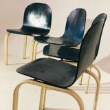 Suite of 4 chairs  - wood and metal - vintage