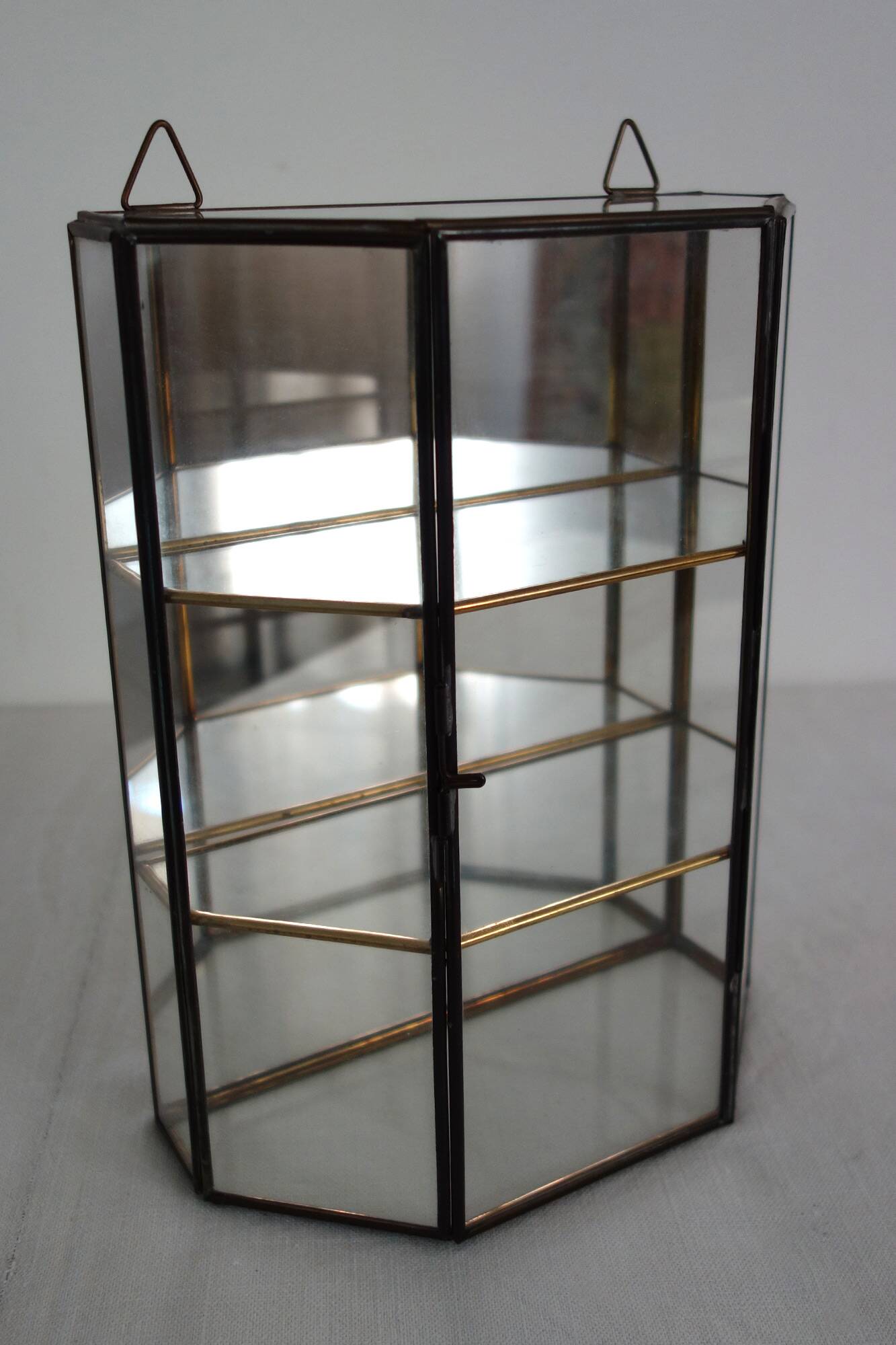 Vintage Wall Display Cabinet Glass, brass and mirror