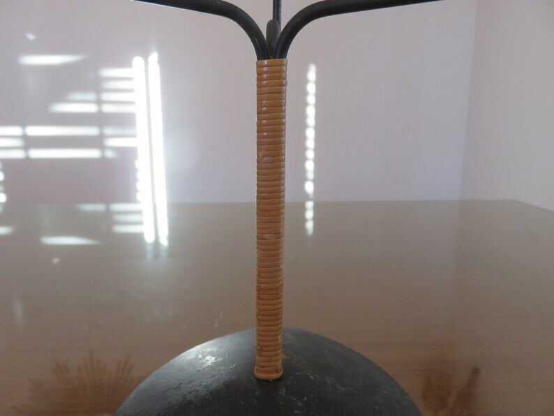 Scandinavian candle holder " LAURIDS LONBORG " metal and rattan 60s