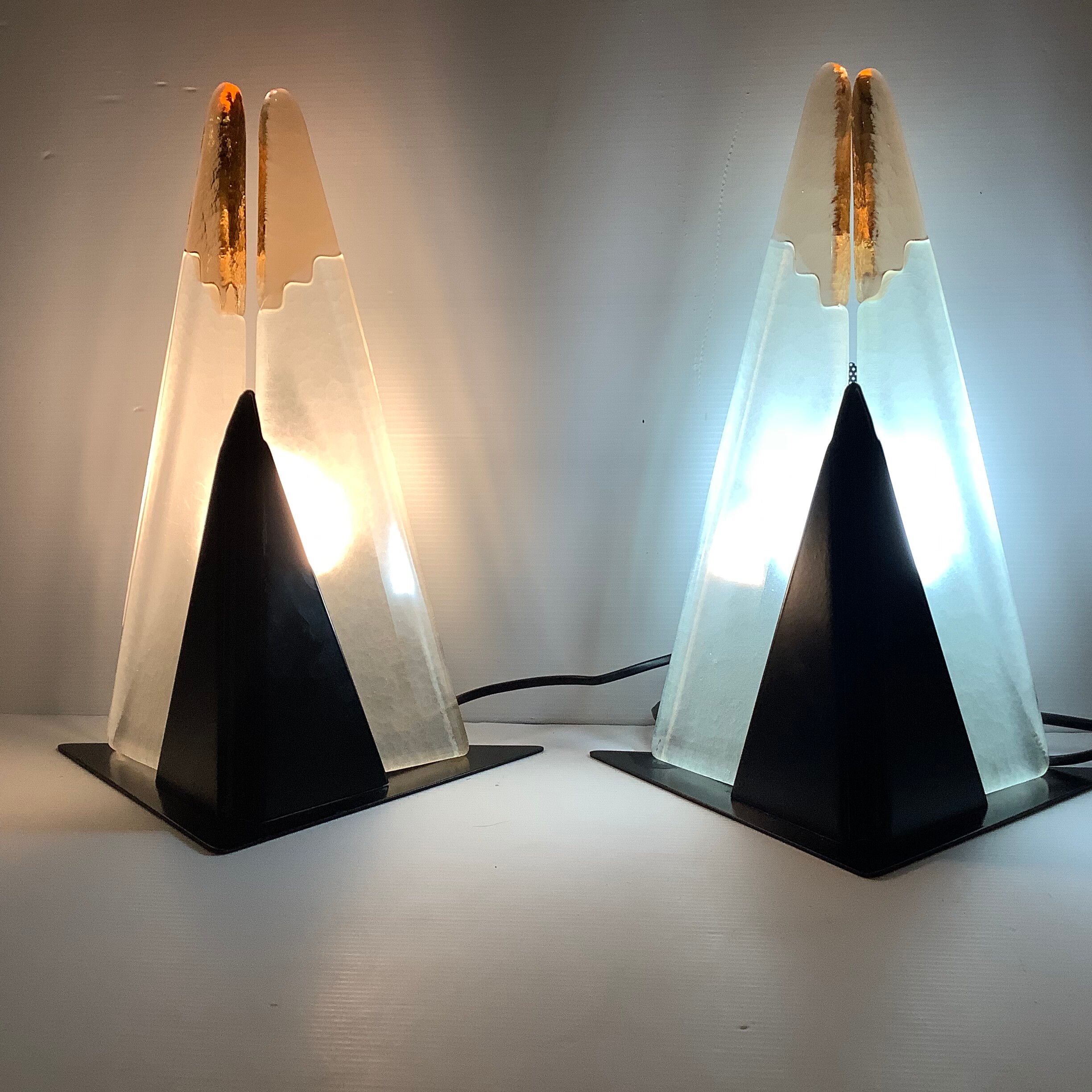 Murano Pair of 2 Lamps Glass Plate Two-material Vintage 1980 DLG Vetro