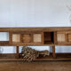 Vintage oak sideboard TV unit with raw finish and caning.