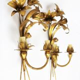 Golden metal flower sconces 1960 in pairs