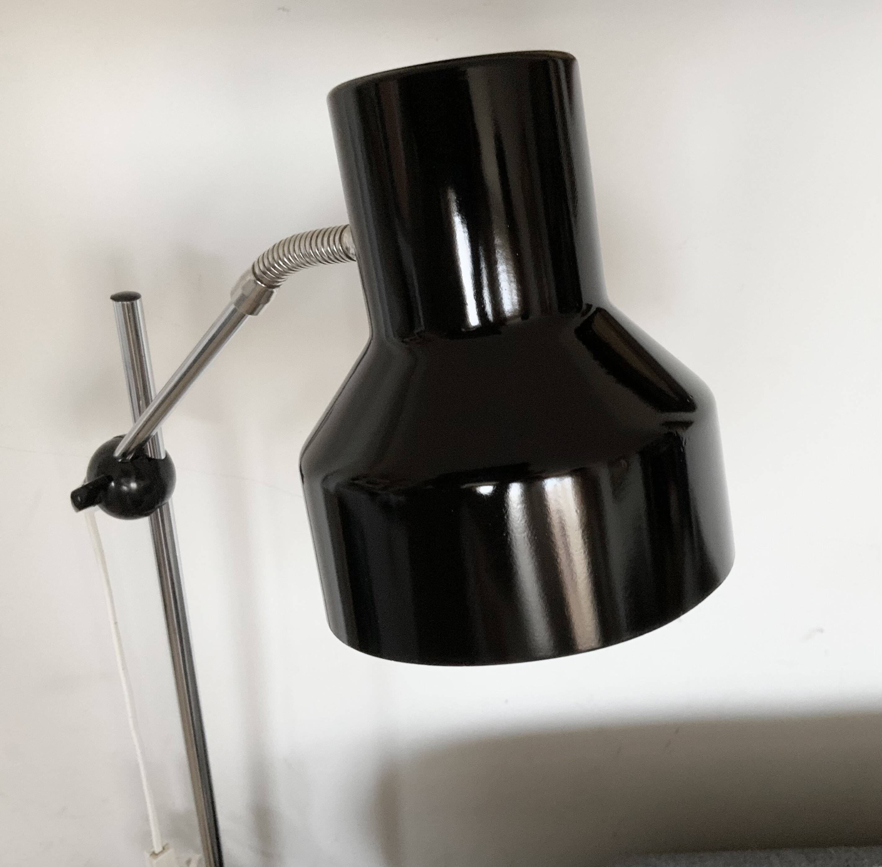 Lampadaire de lecture vintage rétro, noir, acier, Suède, années 1960