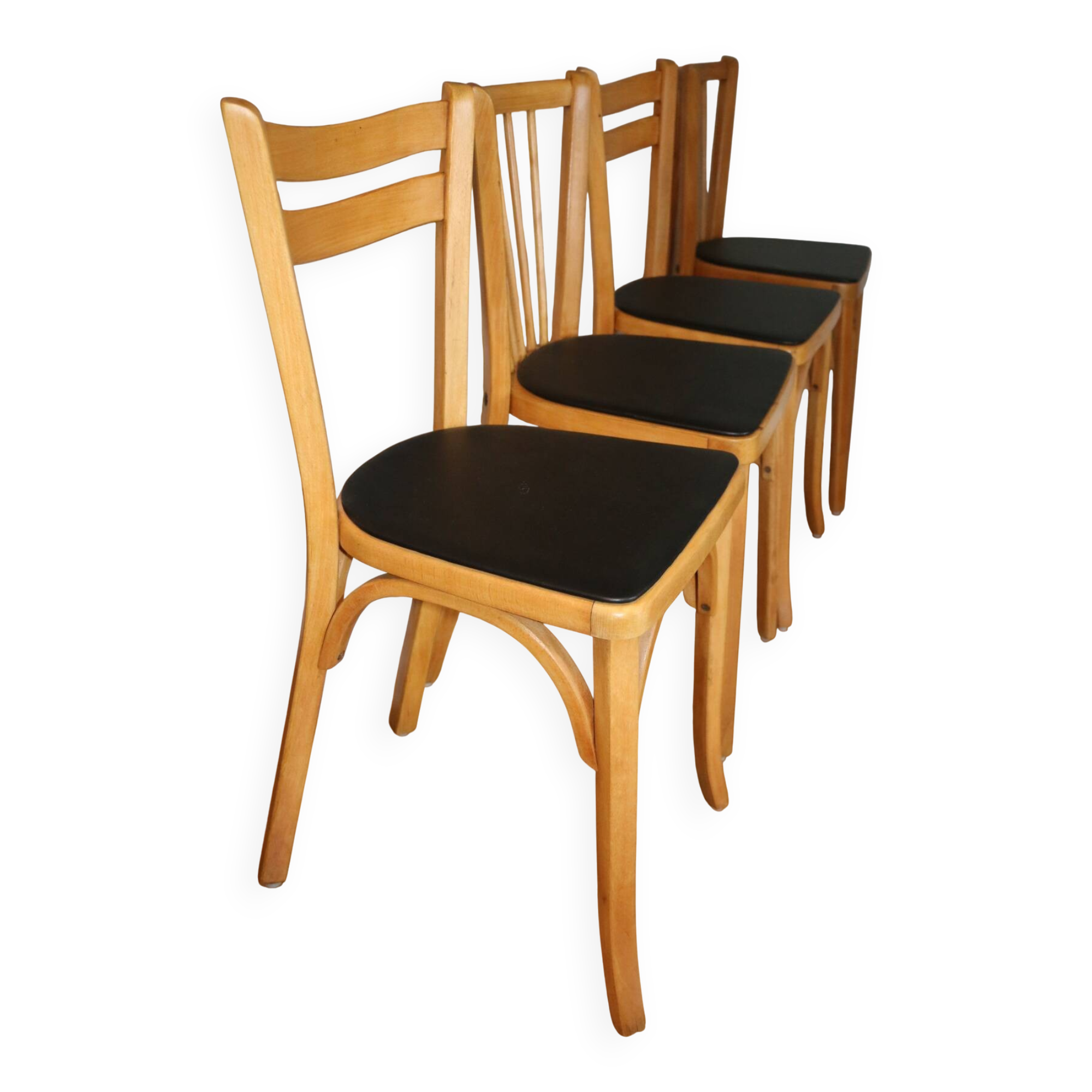 2 chaises Baumann N°19 hêtre clair skai noir