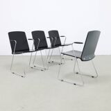 4x Chaises de salle à manger en contreplaqué et chrome, années 1990
