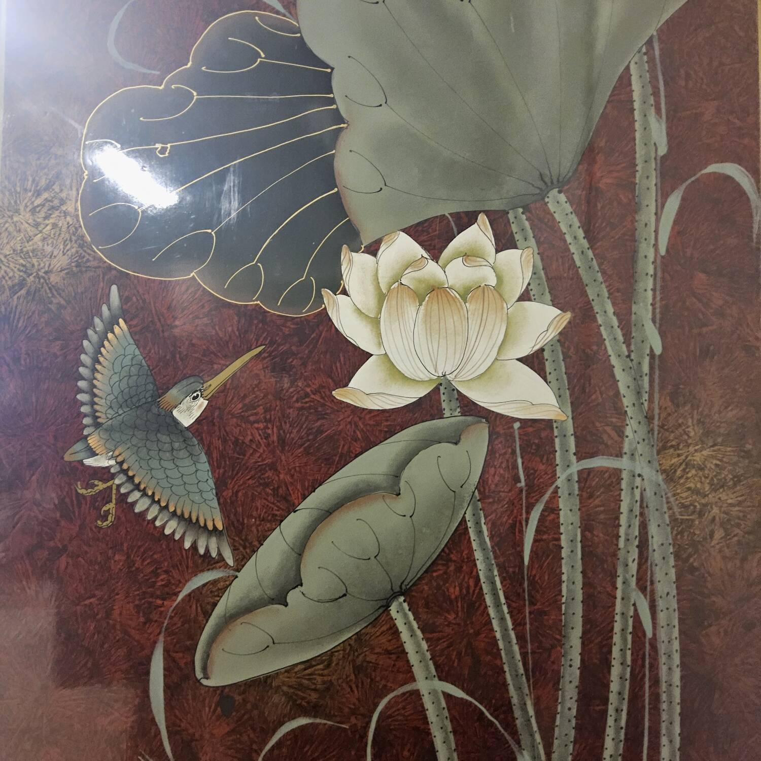 Cabinet chinois / oriental vintage avec feuille d'or / scène traditionnelle