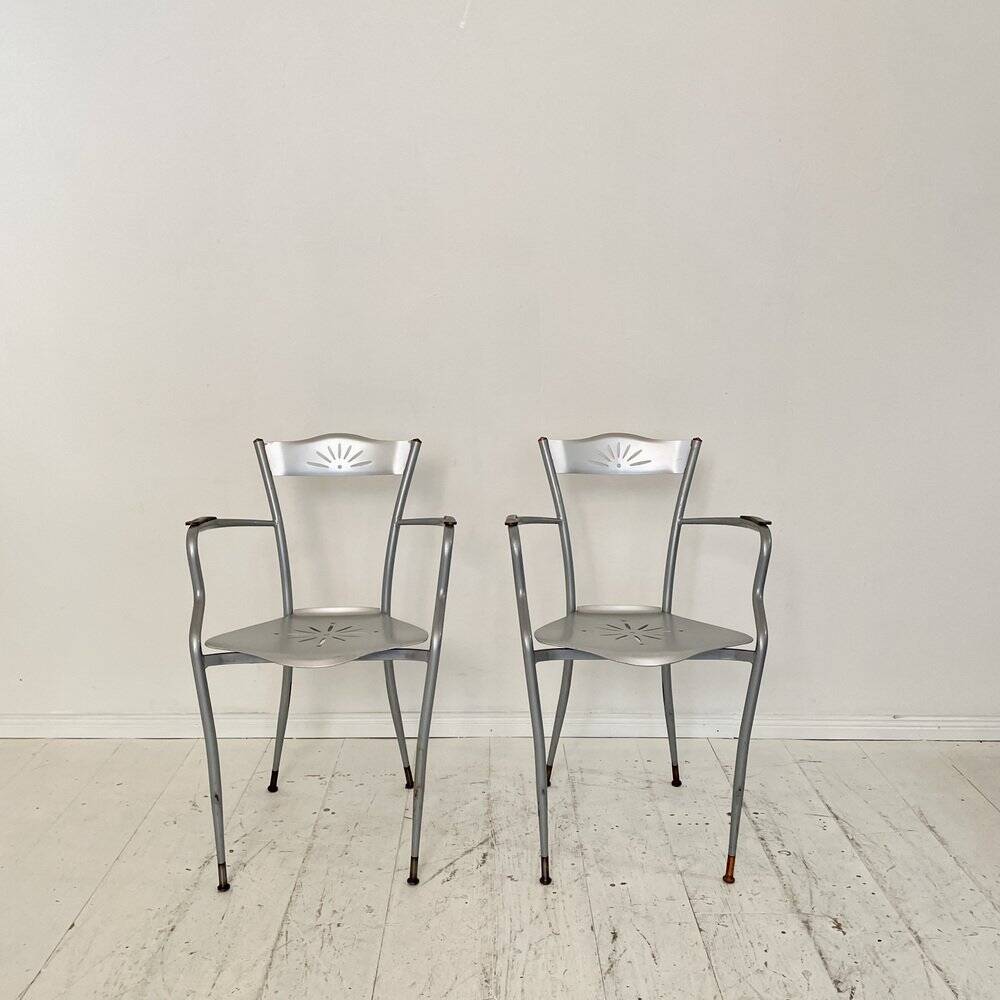 Set of French Armchairs in Metal and Copper, 1980s