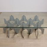 Minimalist sculptural coffee table in metal and glass