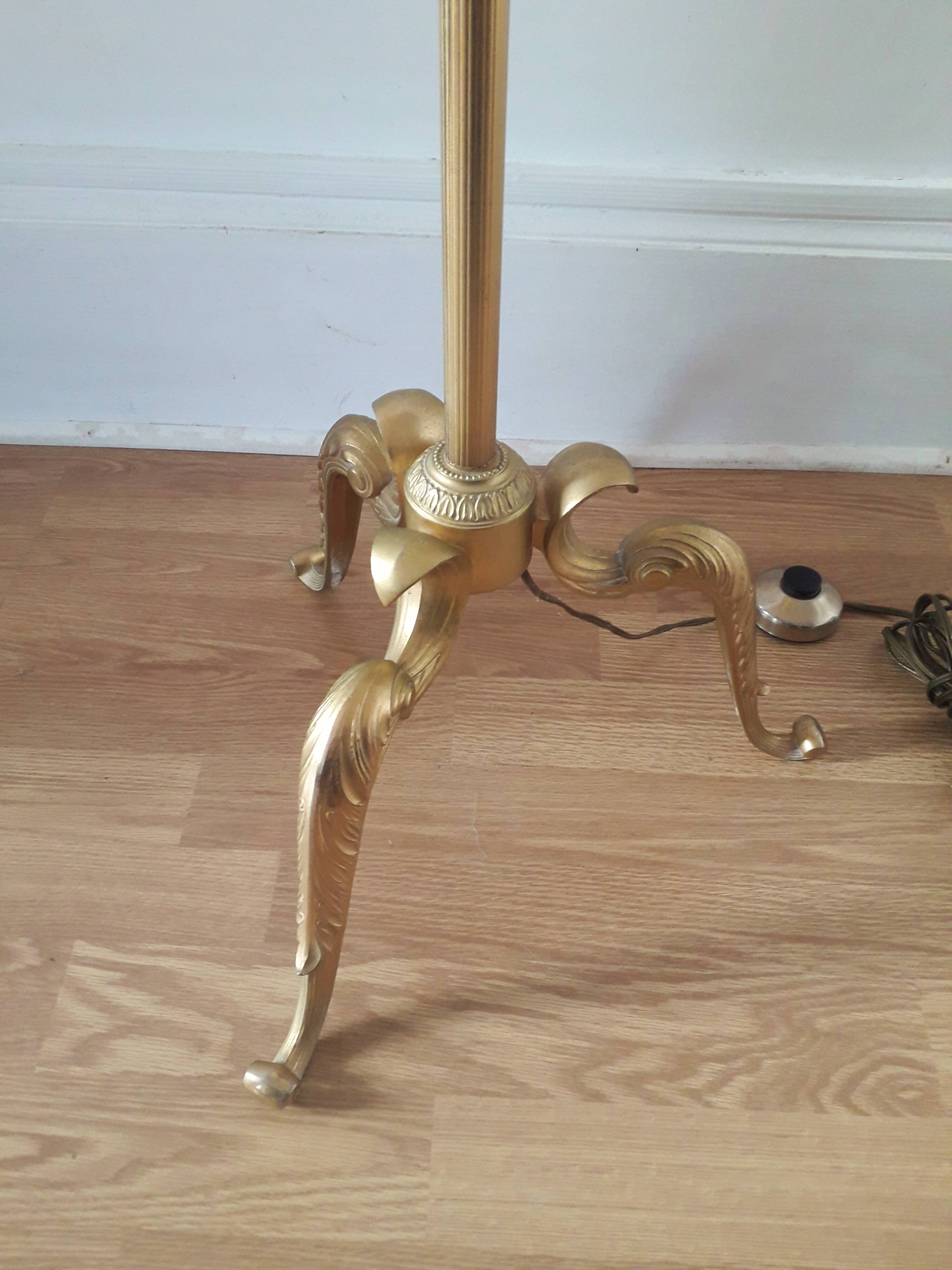 Brass tripod floor lamp - 3 lights Baroque style - 1960