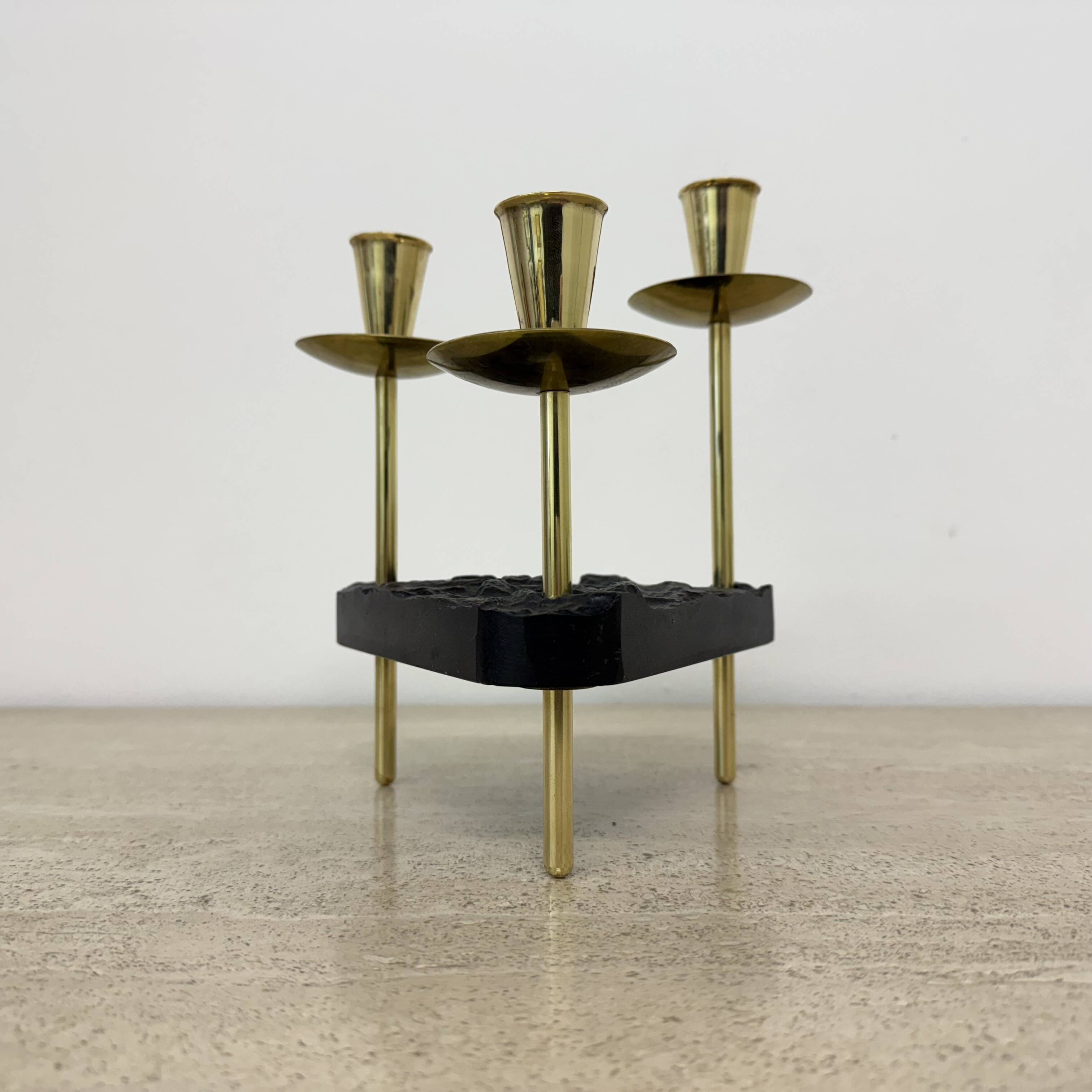 Mid century candle holder brass and lucite , 1970s