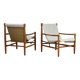 Olav Hodnebo, Suède, Circa 1960: paire de fauteuils scandinaves, toile, bois, corde et cuir.