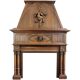 Cheminée gothique, bois, motif de salamandre, sorcière et ermire