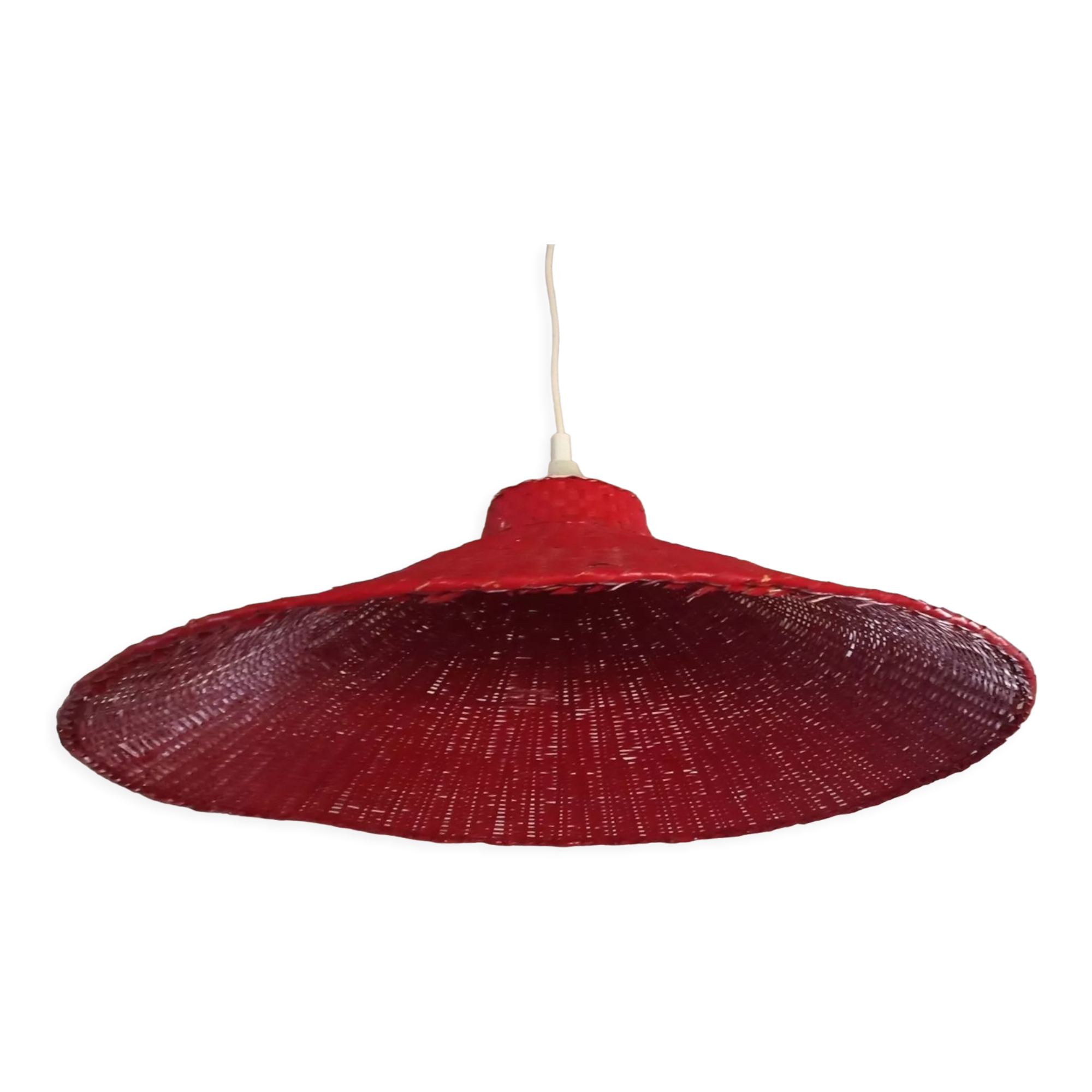 Suspension lamp in red wicker, ø 60 cm