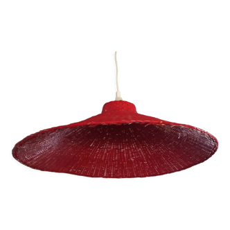 Suspension lamp in red wicker, ø 60 cm