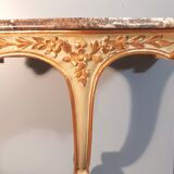 Louis XV style wall lamp console, twentieth century, wood and gilded stucco marble top
