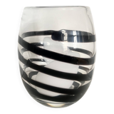 Vintage Kosta Boda Clear & Black Swirl Striped Art Vase, Sweden, 1990s