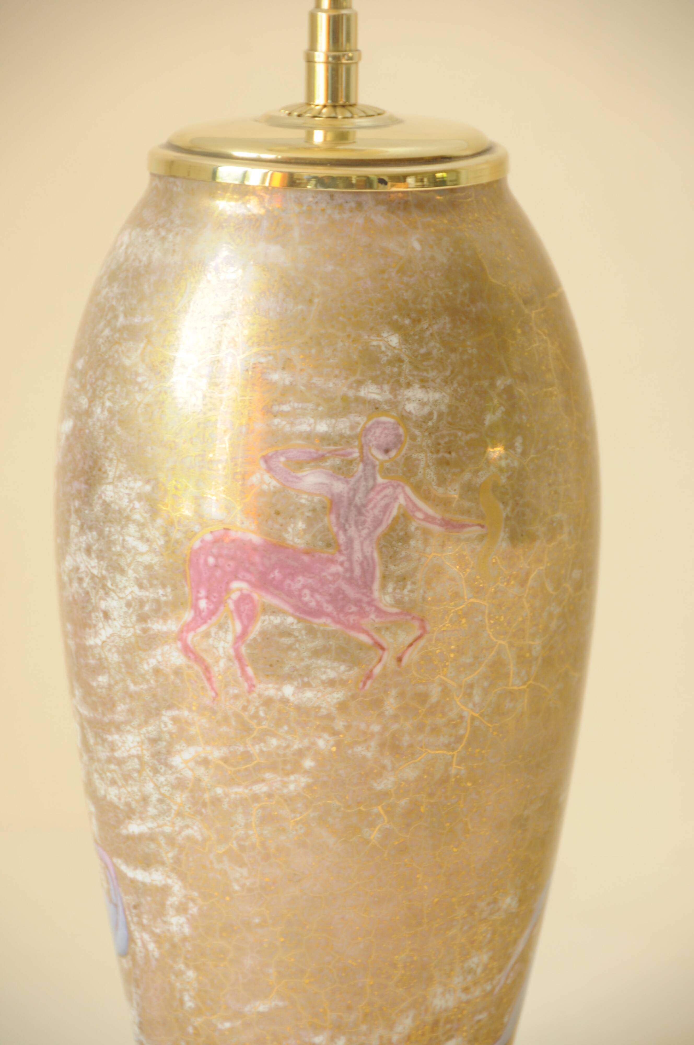 Antique Limoges porcelain table lamp, gold color, astrological sign decor