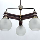 Vintage three satin glasses chandelier. Italy 1950s