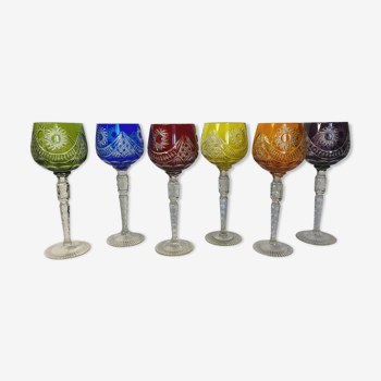 Set series of six Roemer glasses in polychrome crystal