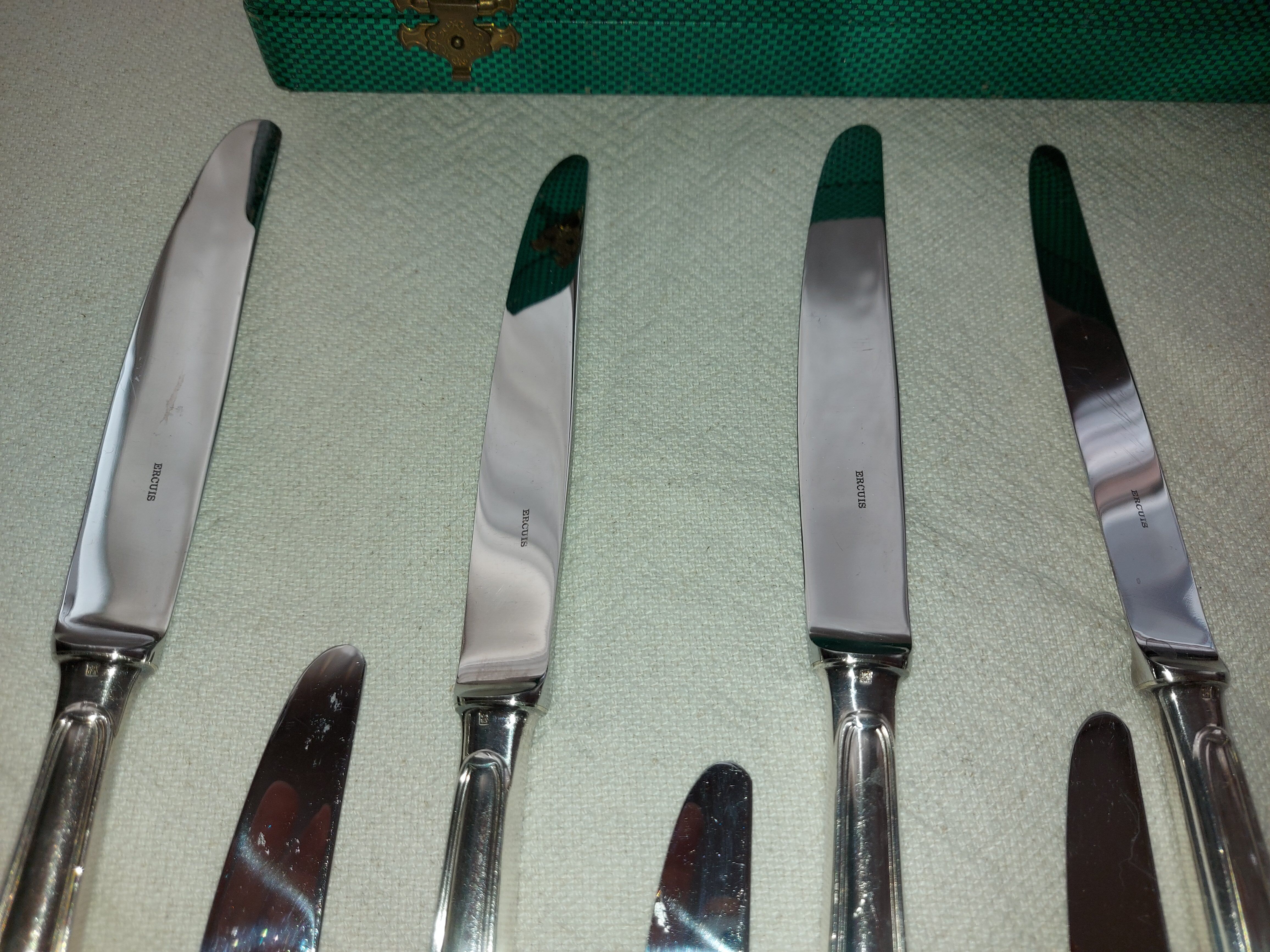 12 Silver Metal Ercuis Table Knives Box