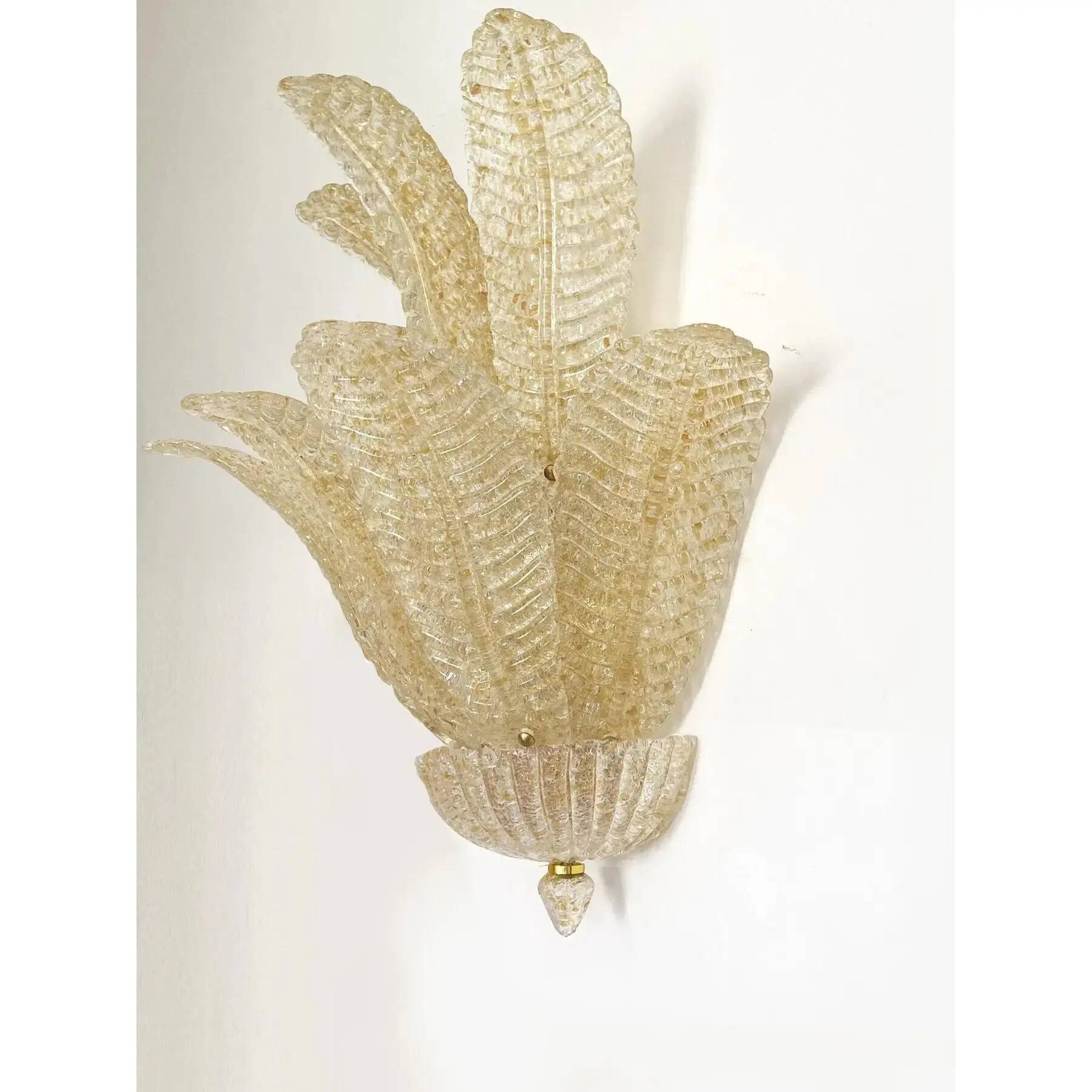 Gold “Graniglia” Leaf Murano Glass Wall Sconces in Venetian Style - a Pair