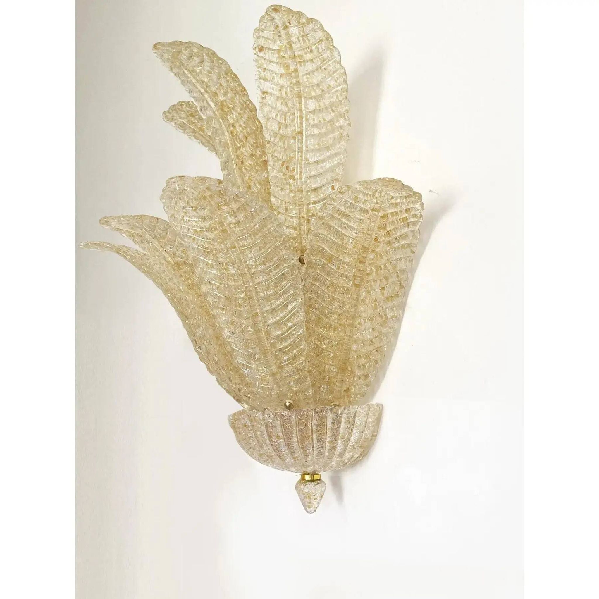 Gold “Graniglia” Leaf Murano Glass Wall Sconces in Venetian Style - a Pair