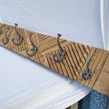 Wooden wall coat rack with 9 double cast iron hooks