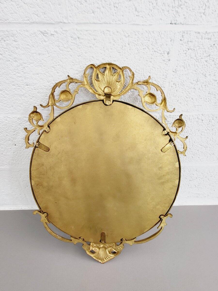 Miroir Médaillon Rond en Laiton, 1950s
